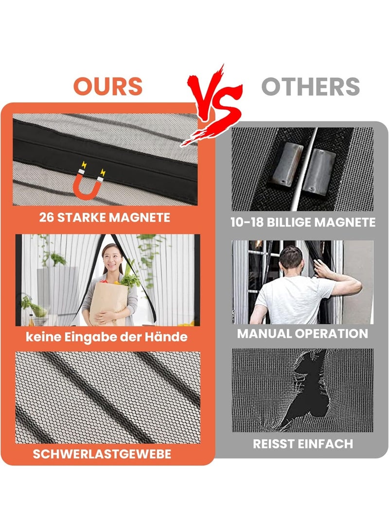 Magnetic Insect Screen Door - No Drill Installation, 100 x 240 cm Black Mosquito Net for Patio, Balcony & Living Room Doors - Image 4